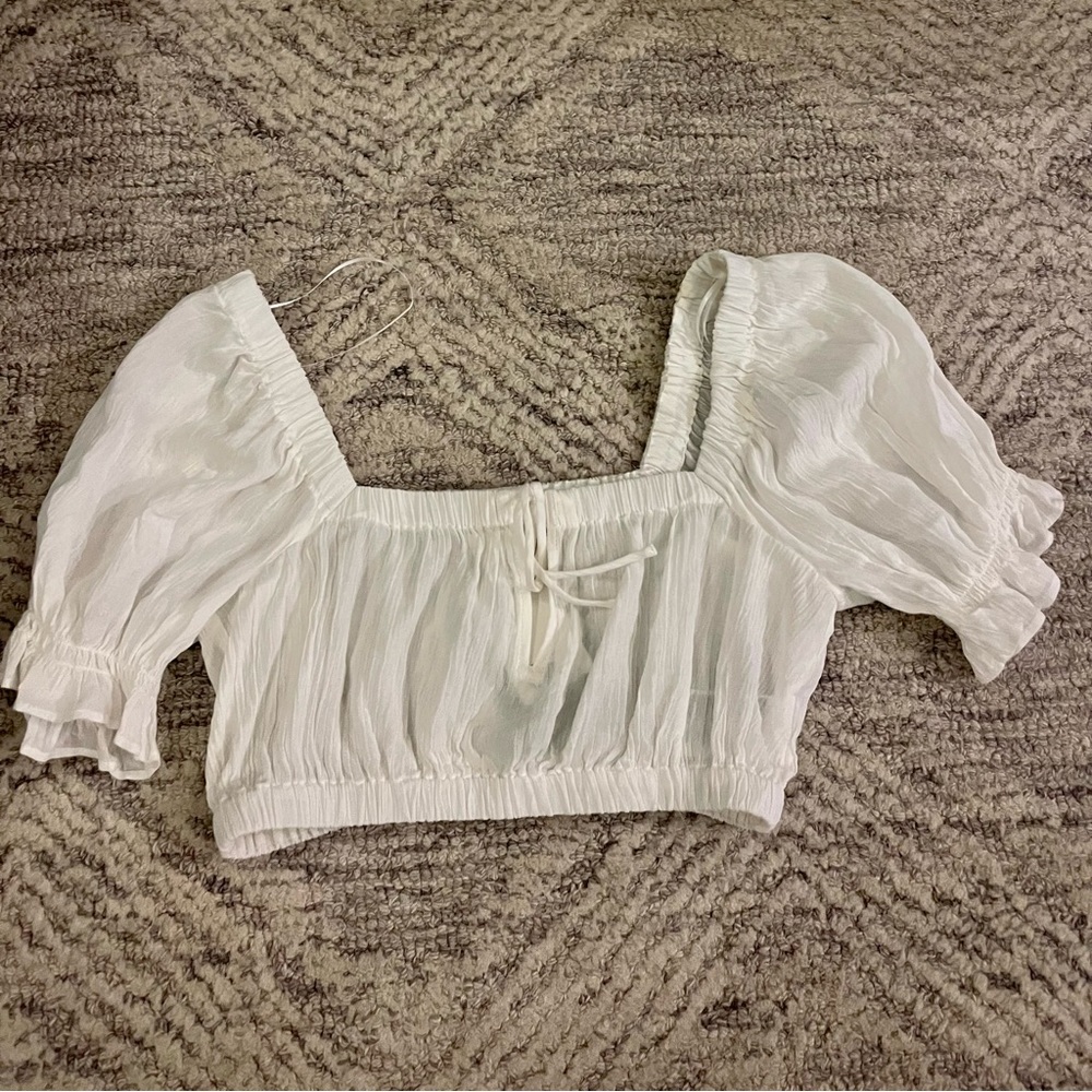Sheer crop top with tie in front